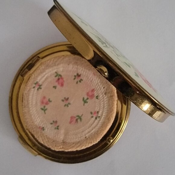 Vintage Stratton Signed Floral Mirror Compact with Make-Up Compartment - Picture 7 of 10